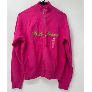 Vintage Polo Jeans Co. Ralph Lauren Women's Full Zip Jacket Embroidered Pink L